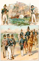 United States Army and Navy uniformer under kriget 1812, från The History of Our Country, publicerad 1905